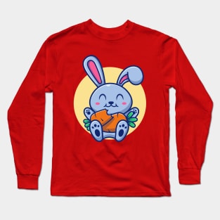 Cute Rabbit Eating Carrot Cartoon Long Sleeve T-Shirt